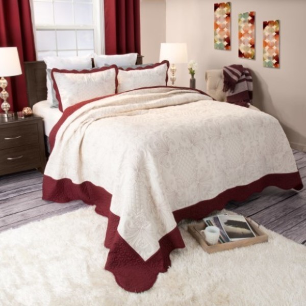 Hastings Home Hastings Home Juliette Embroidered Quilt 3 Pc Set - Full/Queen 103459USK